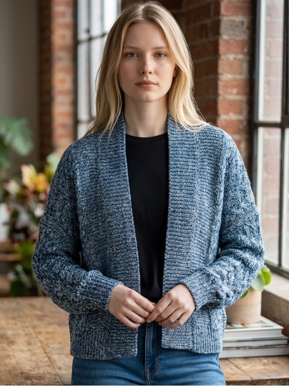 CAbi Blue Marled Open-Front Cardigan